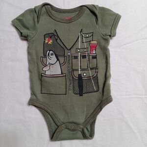 Swiggles Sz 3-6M Green Fishing Vest One Piece Bodysuit